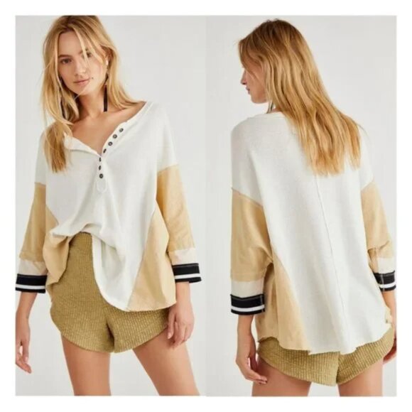 Free People We The Free Just Tip It Henley Top Size M EUC - Picture 1 of 12